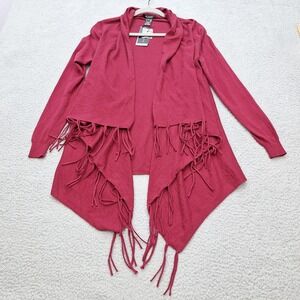 Limited‎ Cardigan Womens Medium Berry Red Waterfall Fringe Cardigan Sweater